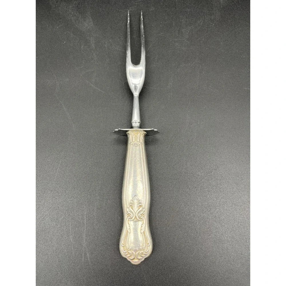 Vintage Silver Plated Meat Carving Fork Scroll Pattern